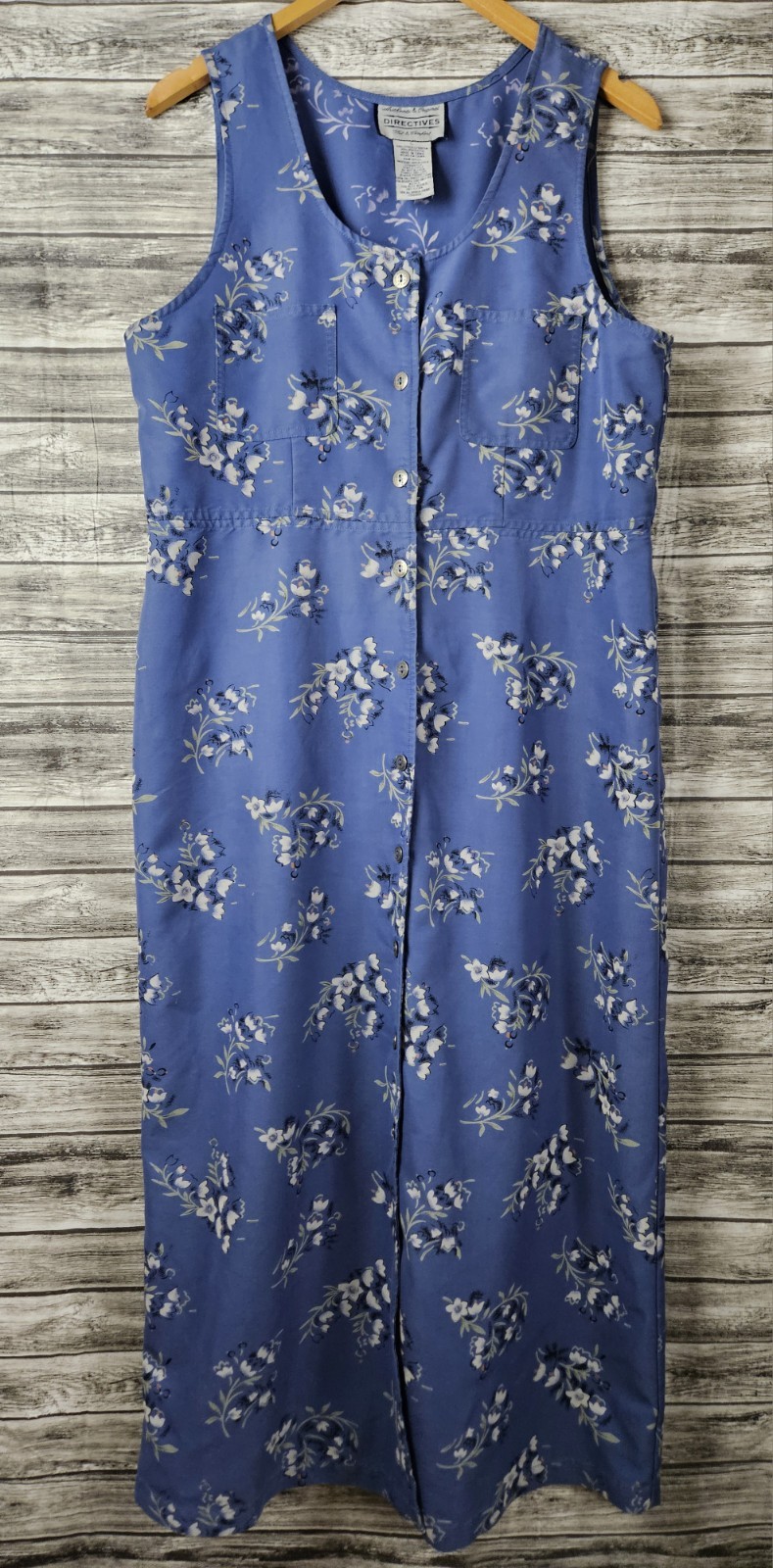 Vintage Directives Women’s L Blue Floral Sleeveless Maxi Dress Country Cottage