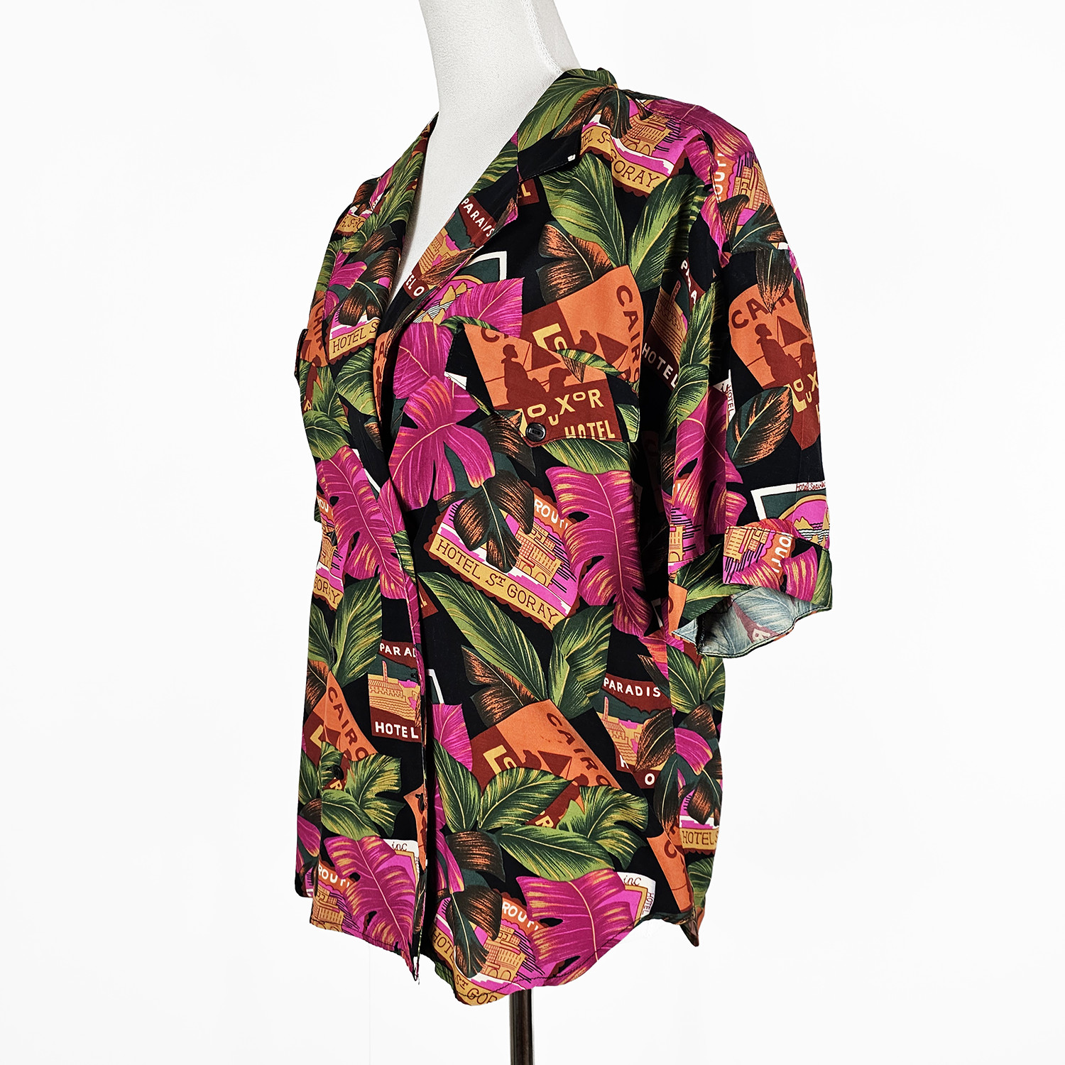 Vintage 80’s Cami Flawed Short Sleeve Double Breasted Button Down Tropical Shirt