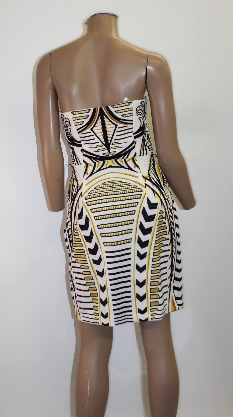 Boston Proper Strapless mini dress Geometric White, Black & Gold Vintage Size 6