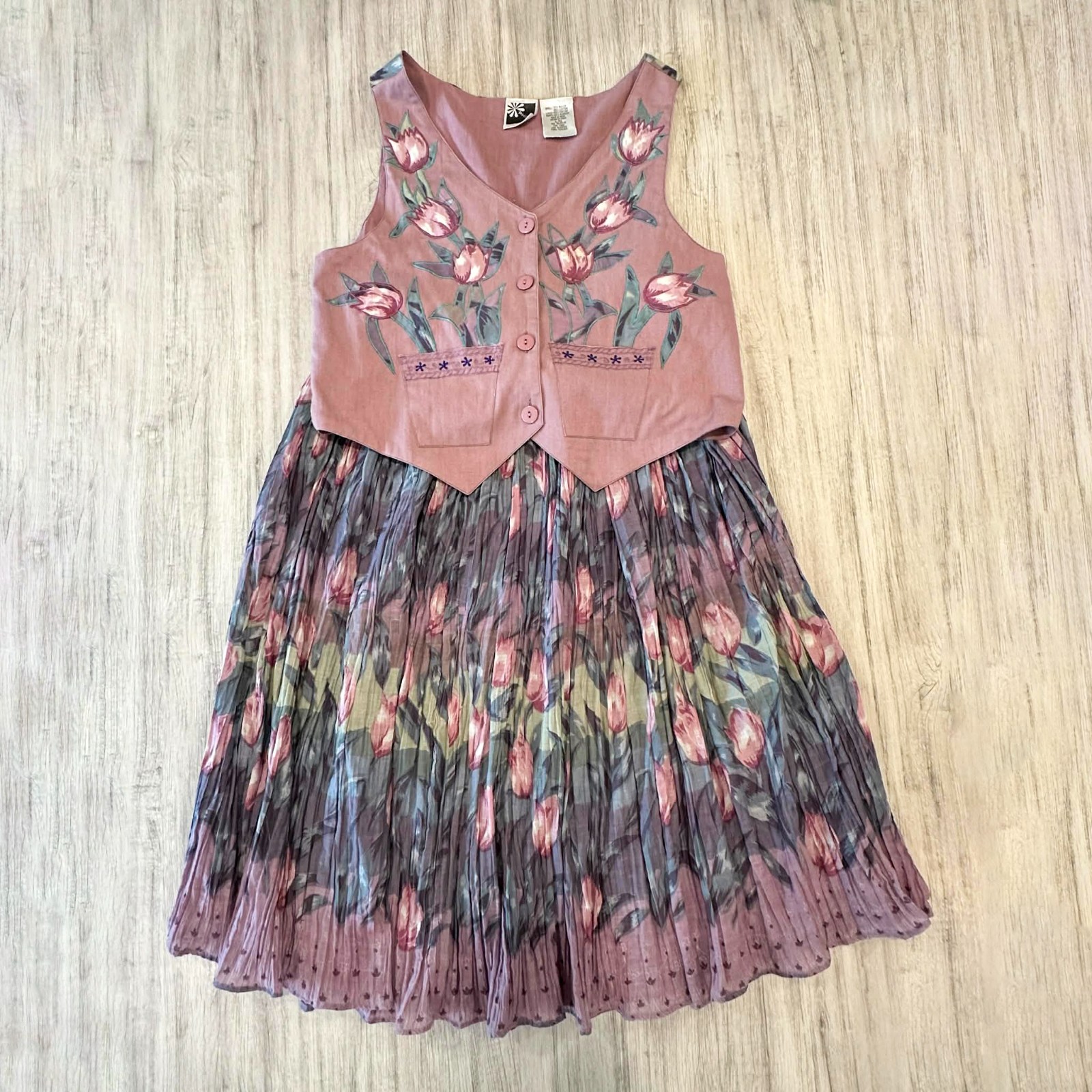Vintage Phool 2 Piece Set Women’s L Floral Tulip Vest Skirt Boho Hippie Y2K Sz L