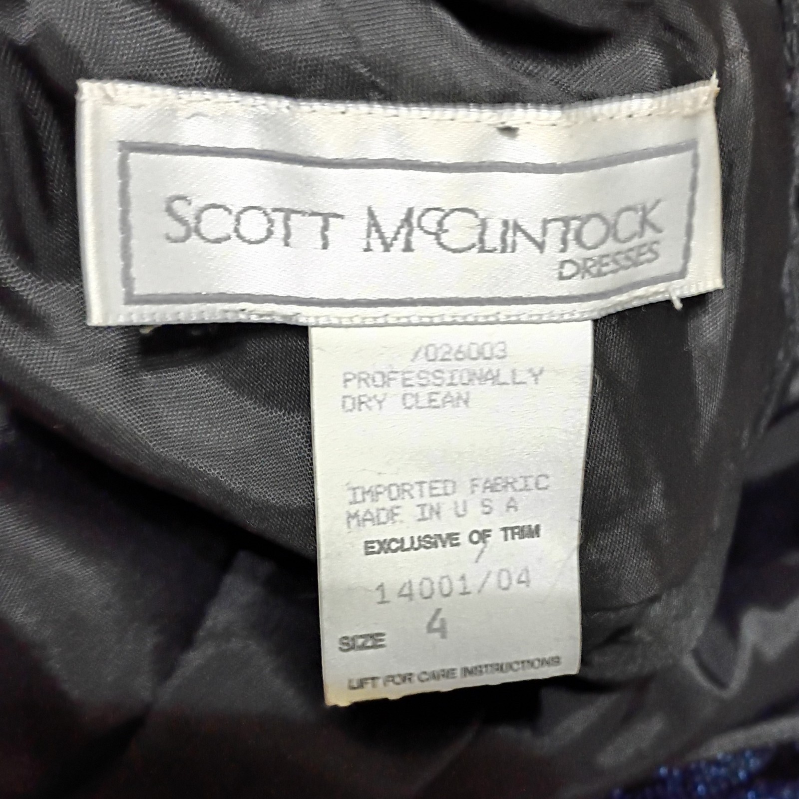 Vtg Scott McClintock Black Velvet Maxi Dress Blue Glitter Open Back Puffy Size 4