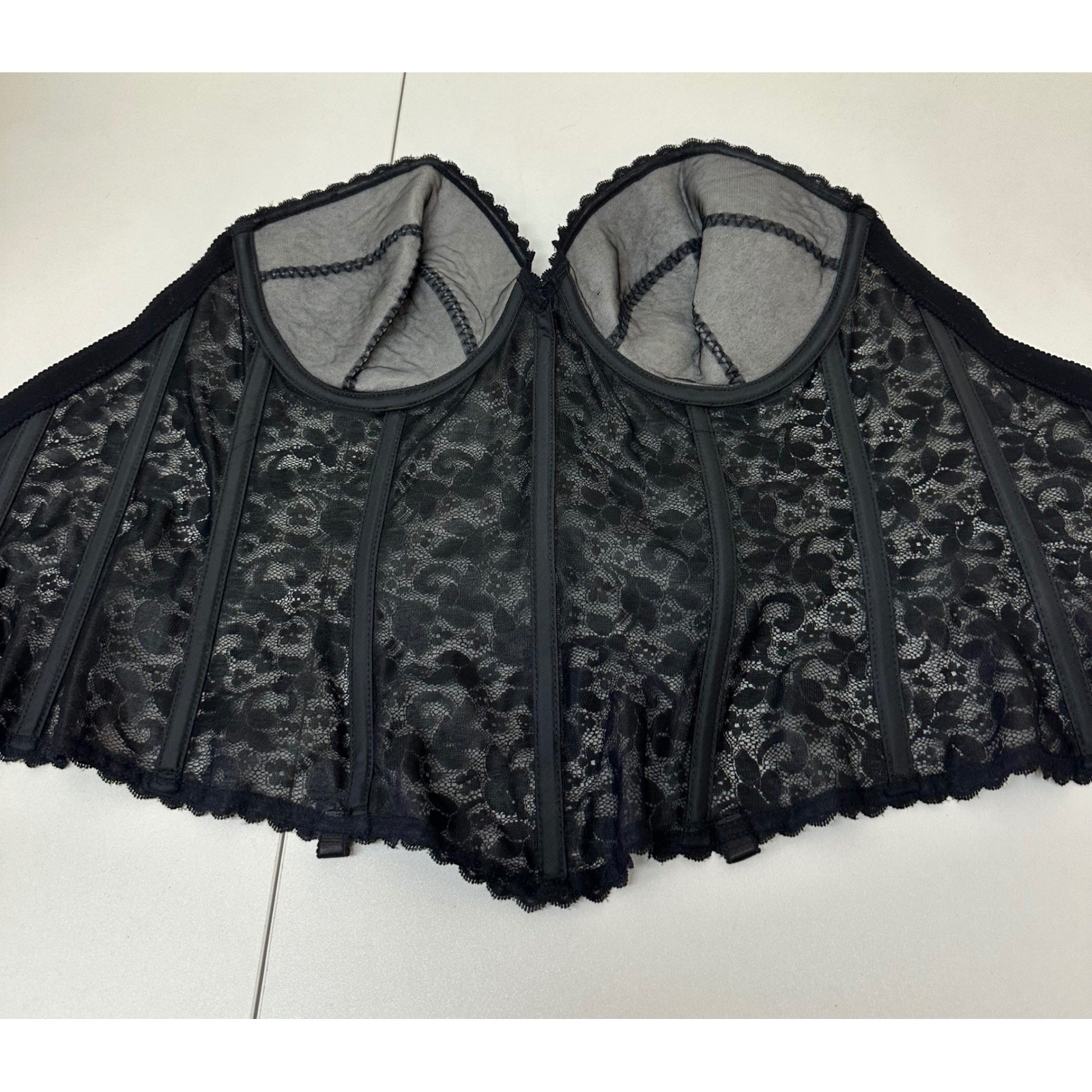 Vintage Carnival 313 Black Lace Bustier Corset Top 38C ILGWU Union Made USA