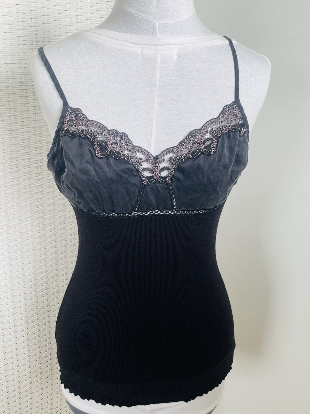 Distressed Silk Lace Trim Cami Guess Jeans Y2K Revival Lingerie as Outerwear