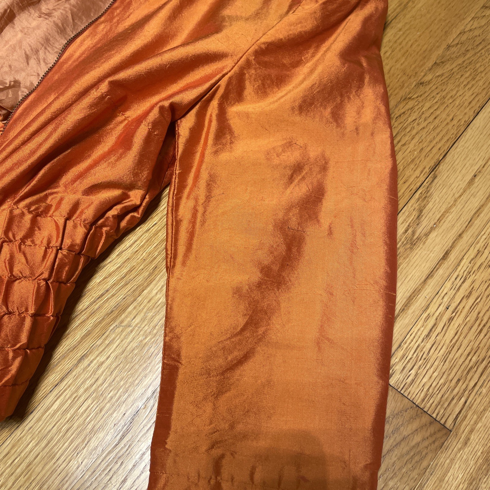 Vintage Singh S. Madan Silk Bronze Orange 100% Silk Bomber Jacket US 4 Small