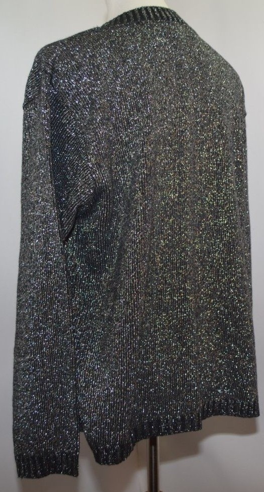 VTG Bedford Fair Black Silver Glittery open Front Cardigan Womens XL USA Made