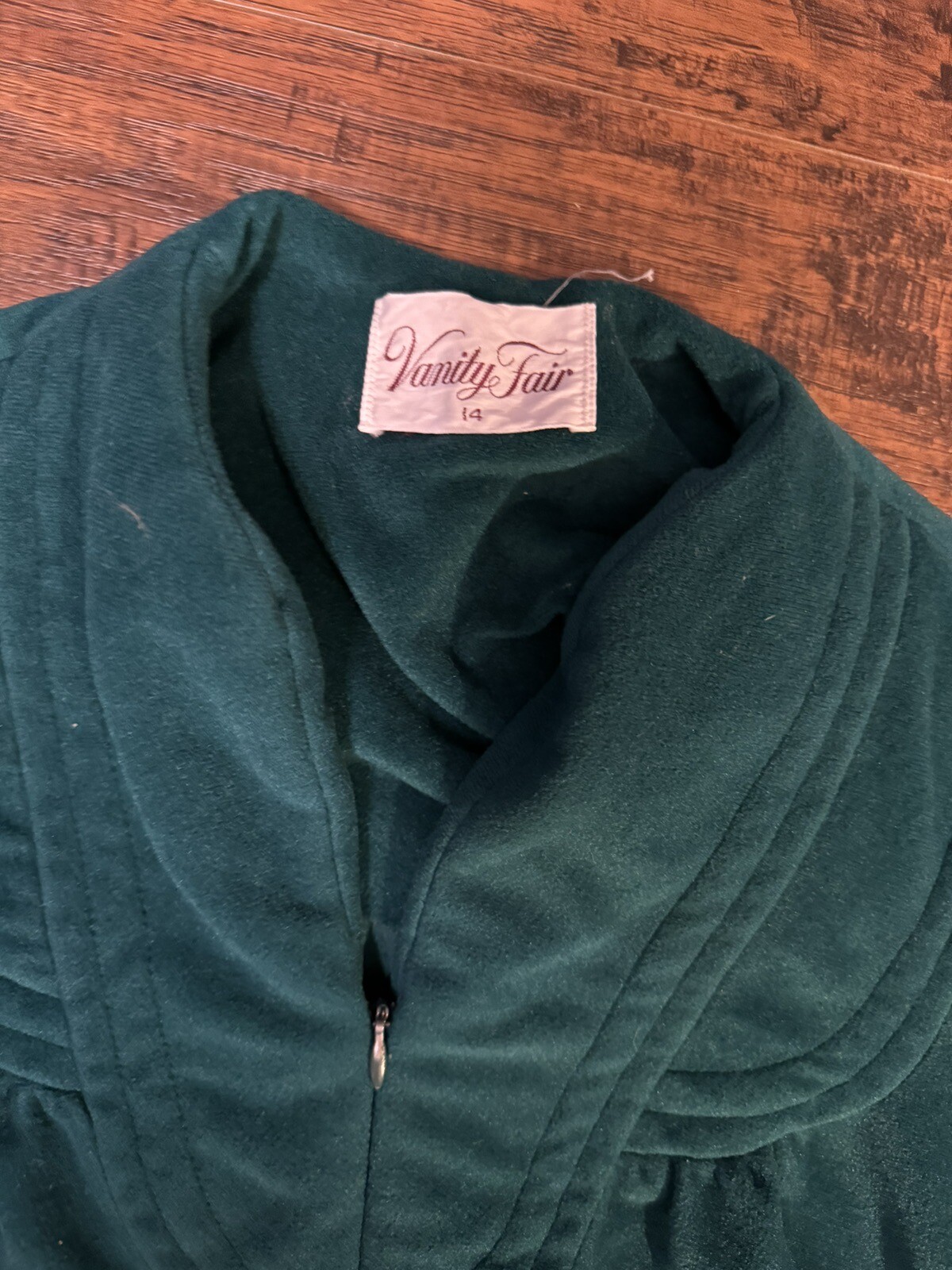 VTG VANITY FAIR Robe Housecoat Gown Half Zip Green Velvet Retro Sz:14