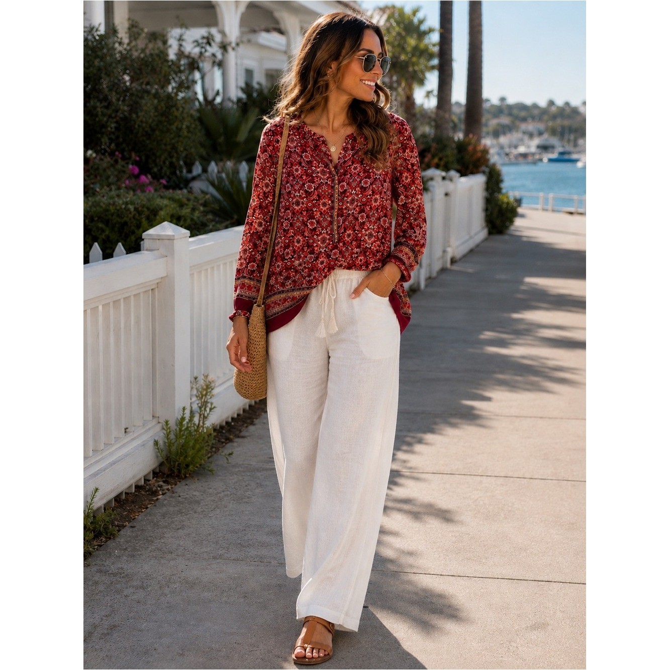 LOFT Floral Boho Blouse – Long Sleeve Split Neck Top | Breezy Women’s Size M