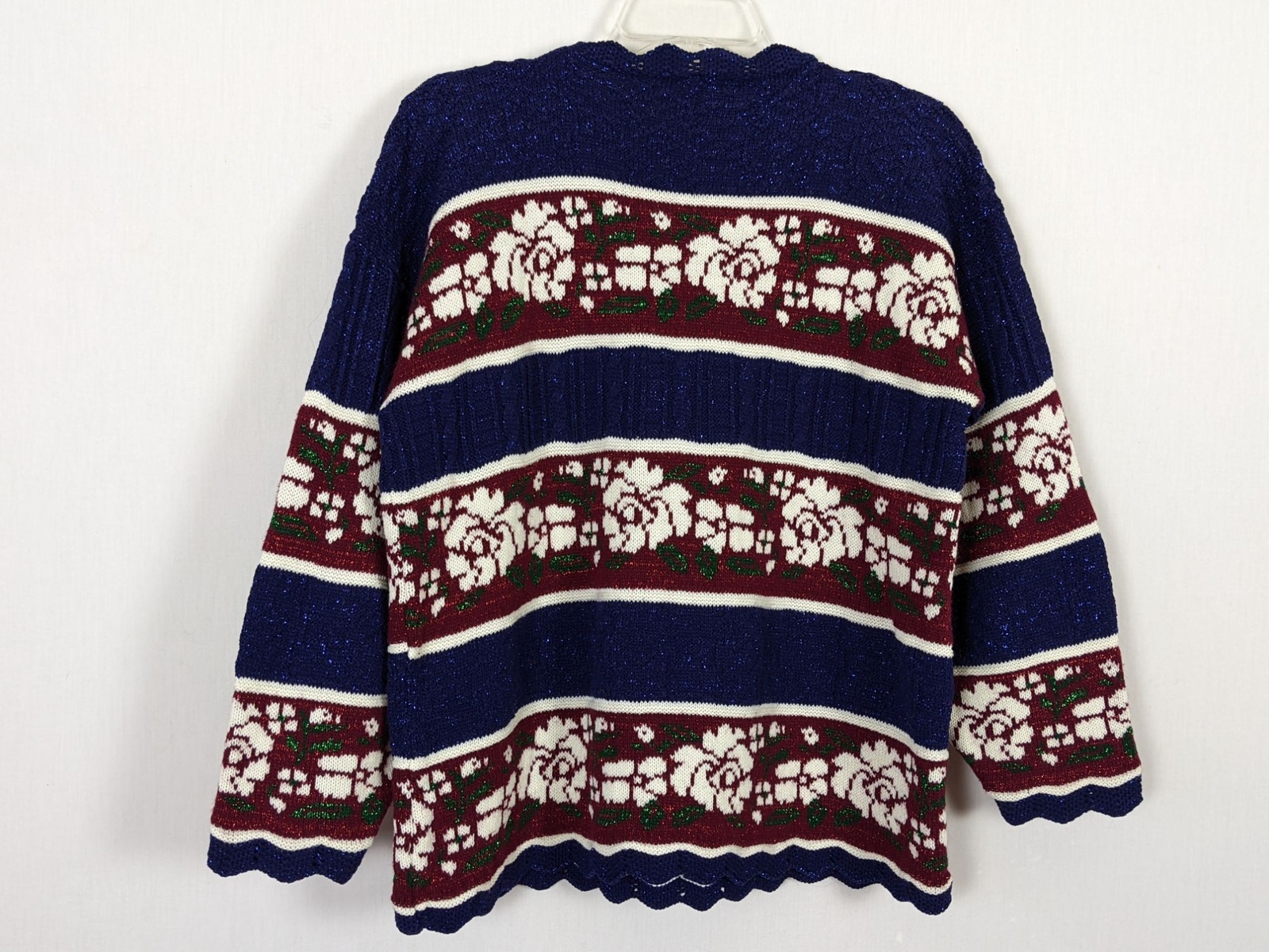 Vintage Holiday Time long sleeve floral striped glittery sweater sz L