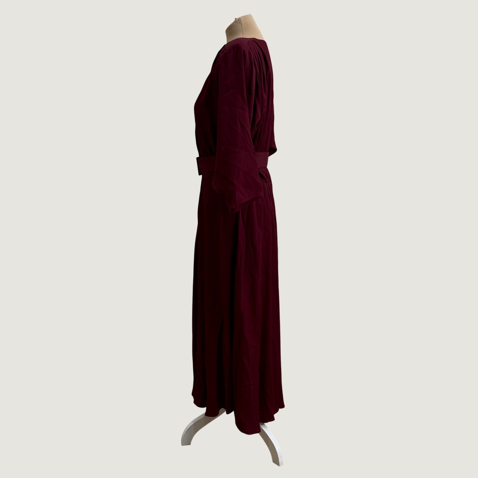 Nina Piccalino Vintage 80s Burgundy Belted Pleated Maxi Dress 9 to 5 Womens 12