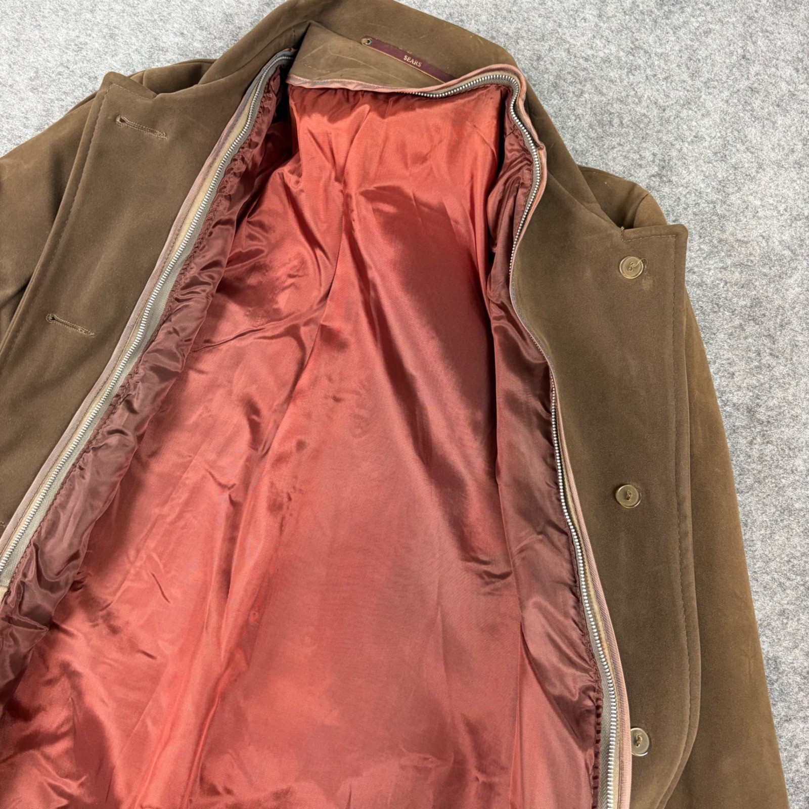 Sears Napoli Suede Jacket Womens Brown Faux Suede Vinyl Vintage 70s Coat