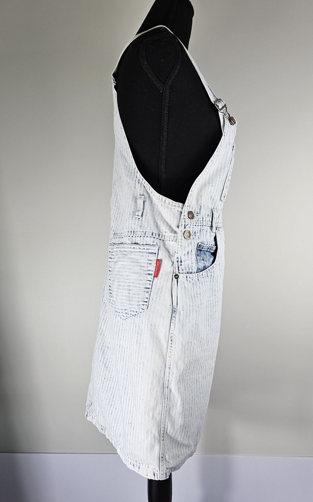 Acid Wash 80s RETRO Striped Denim Overall Skirt Size L Western Country Thunder