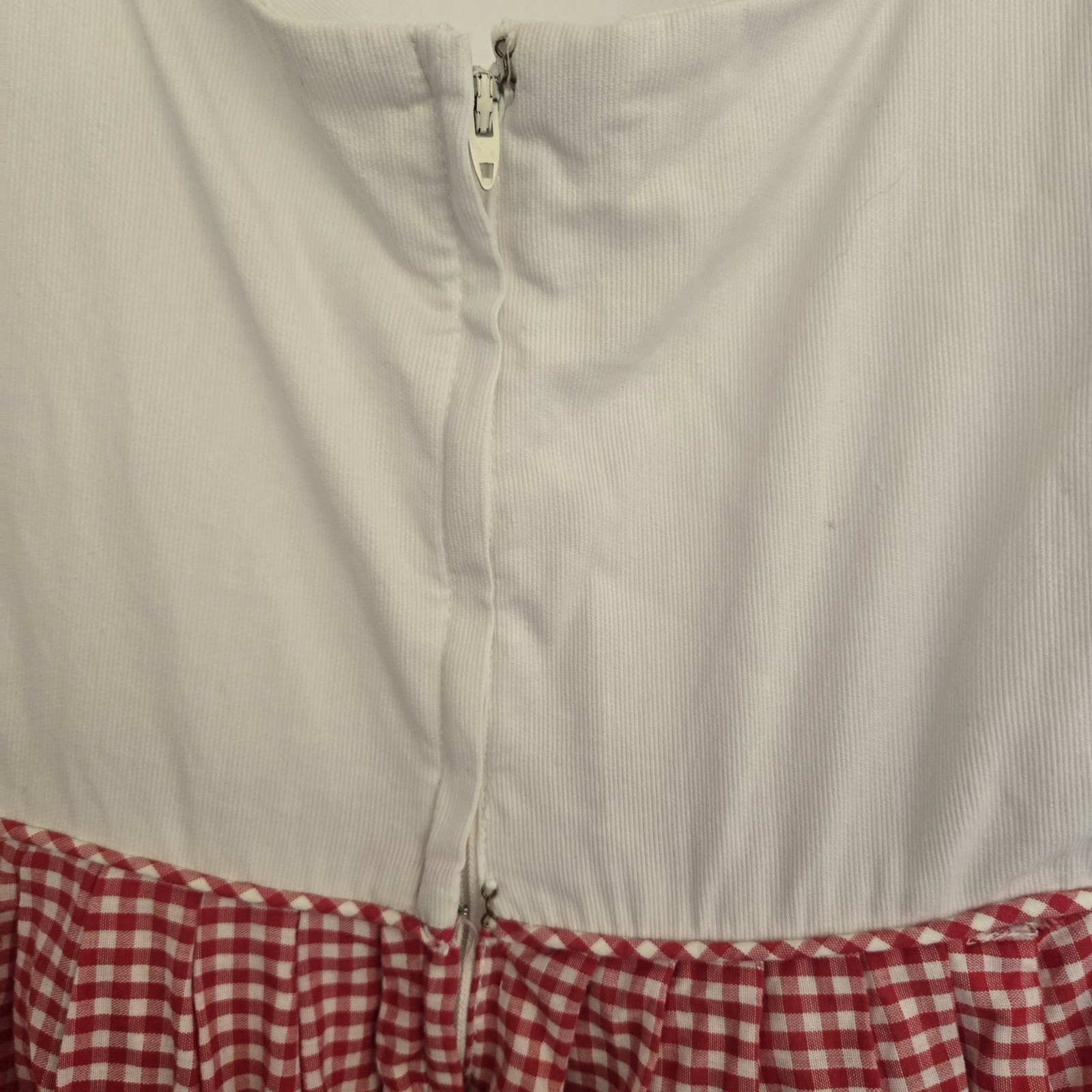 Vtg Summer Fit Flare Red Gingham Junior House Dress Sz 32 Bust Cotton Knee Lngth