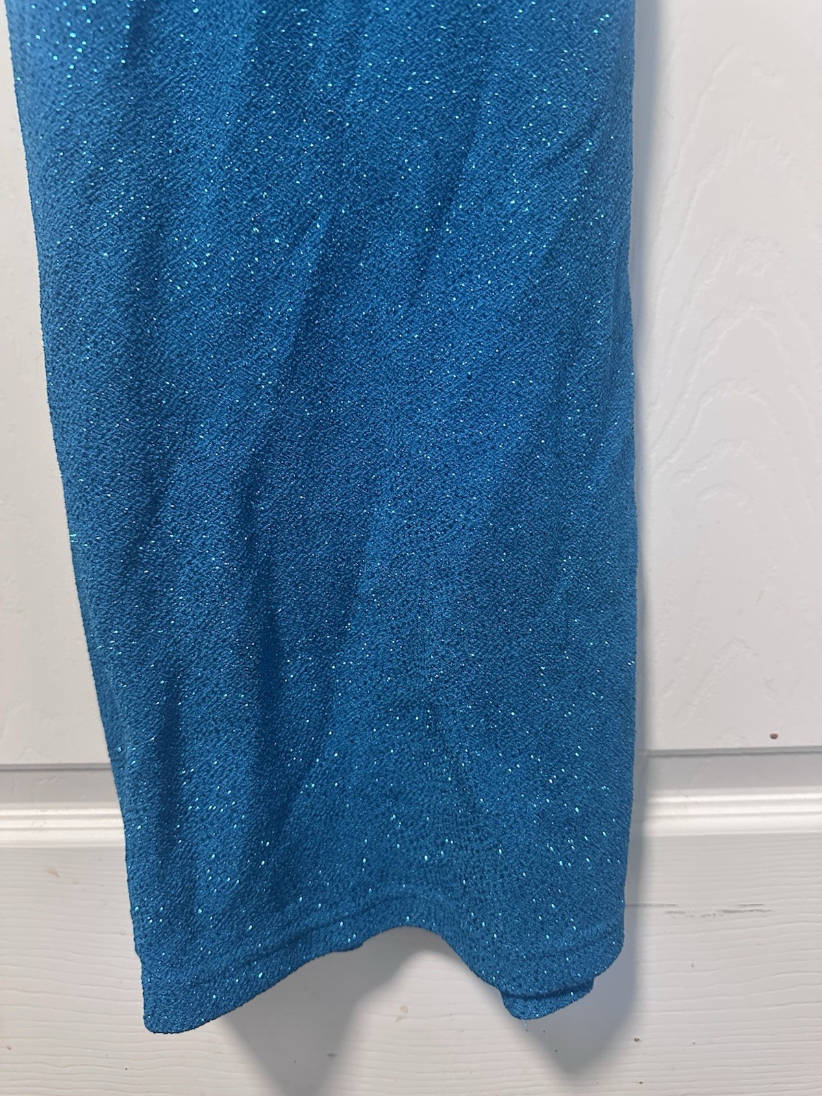 Vintage 1990s Y2K City Triangle Teal Sparkle Dress Size Large Formal Party Long