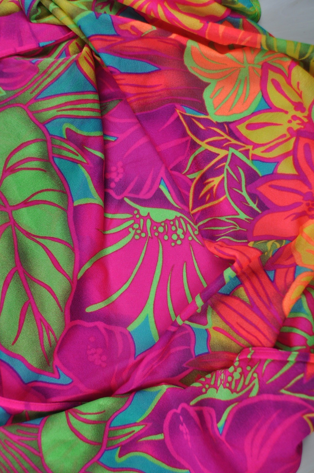 Vintage Sessa Beach Wrap Sarong 100% Nylon NEON Floral made in USA One Size