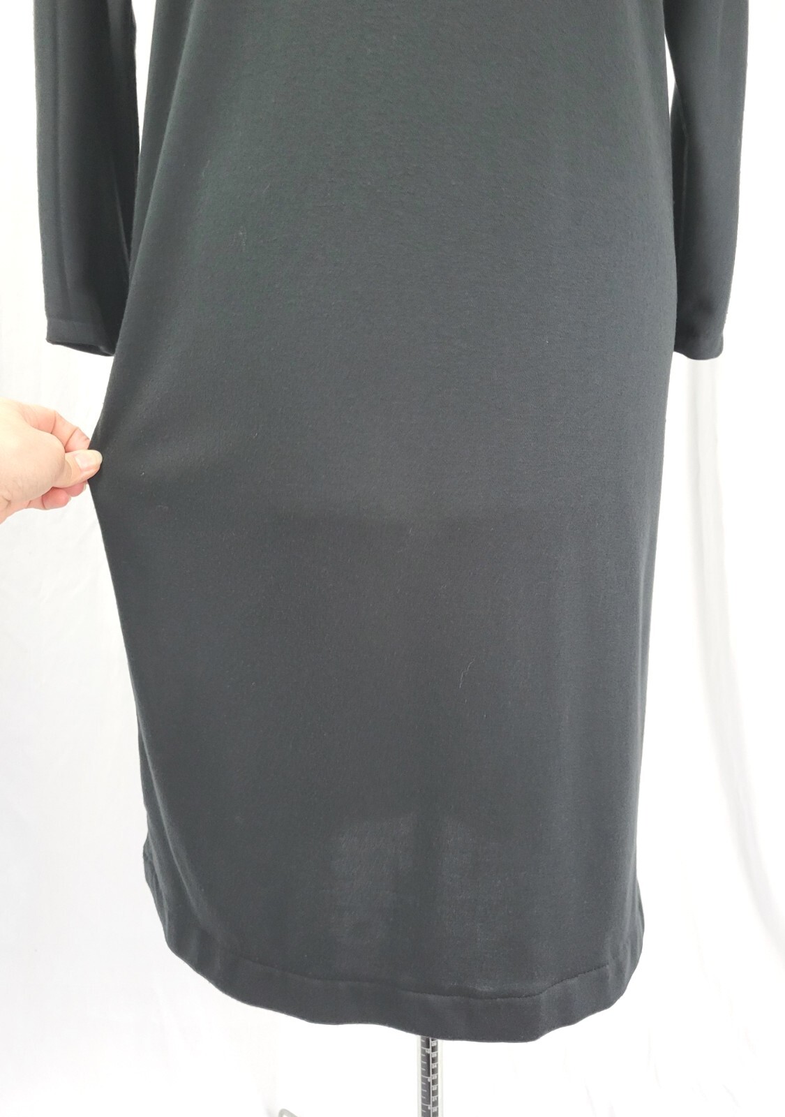 Vtg New Raves Black Knit Back Button Down Shift Dress w Batwing Sleeves Size S?