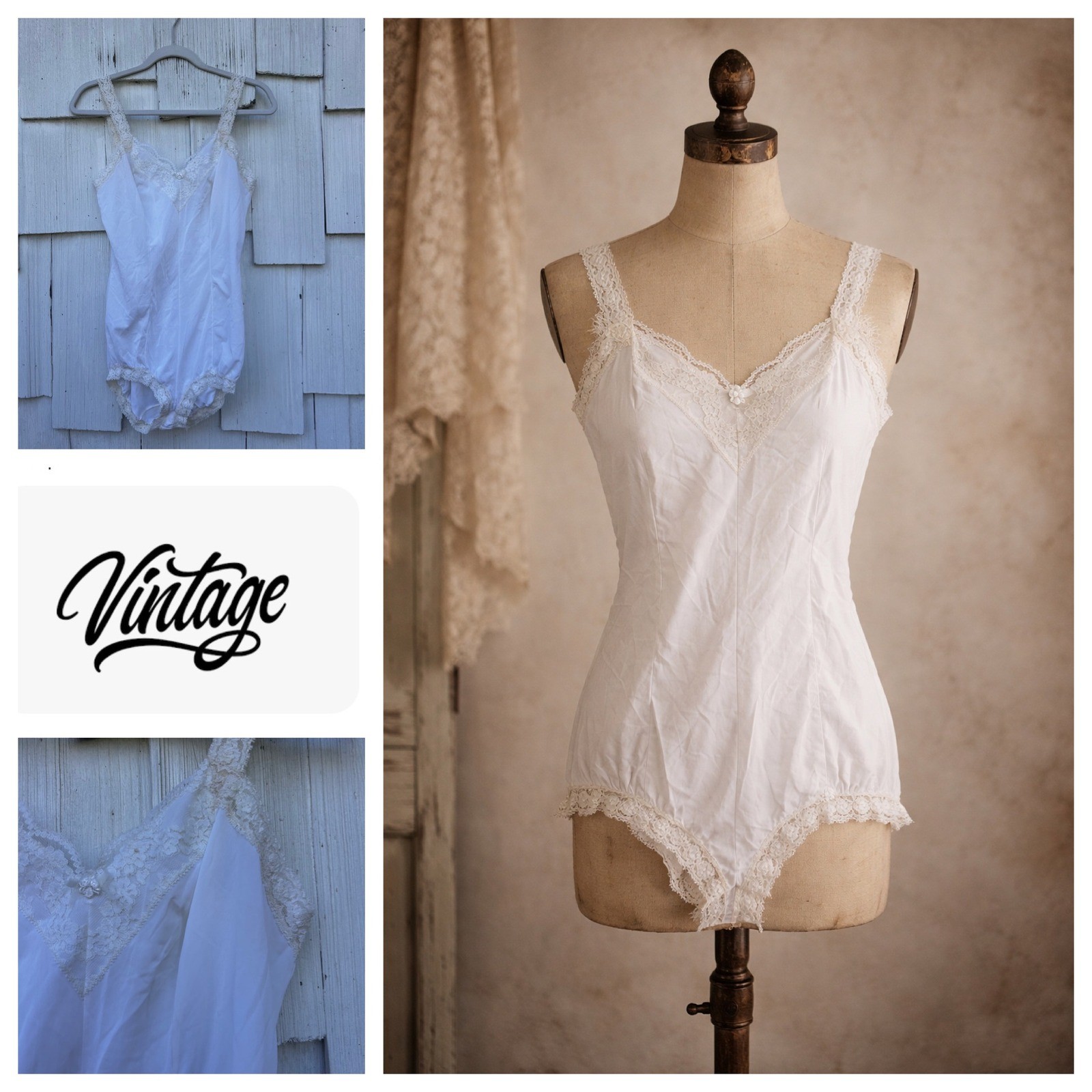 Vintage Olga First Lady White Lace Trim Nylon Bodysuit Teddy Style 928 Size 36