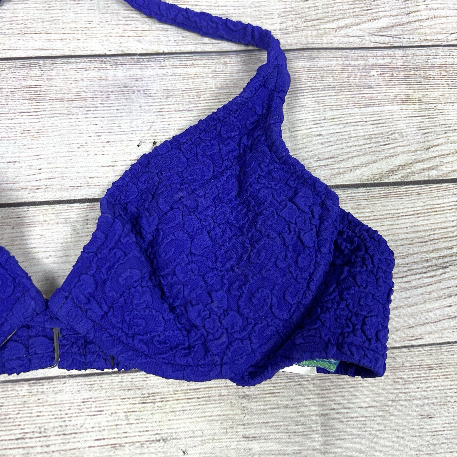 VINTAGE 90s Daffy Waterwear Blue Purple Bikini Swimsuit Top Women’s Size 9/10