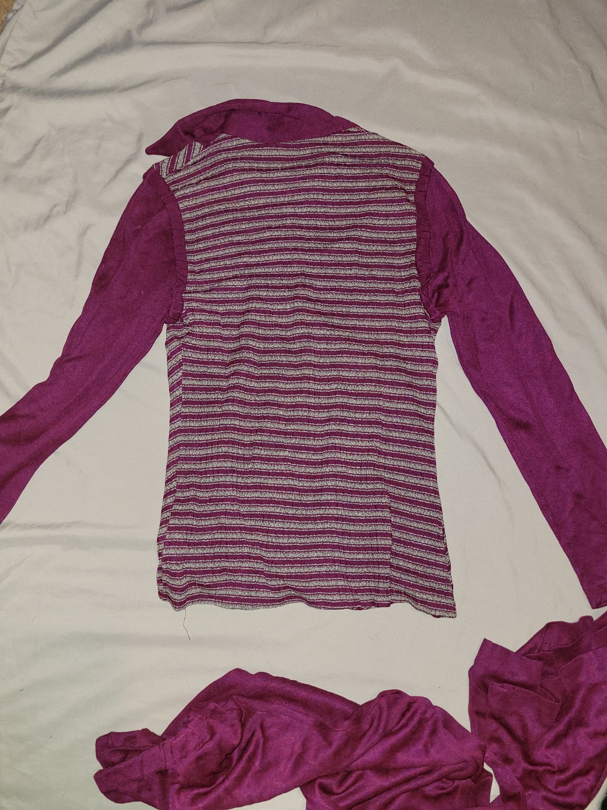 VTG 70s Burgundy Blue Space Dye Lounge Set Marled Knit Dagger Collar S M Boho