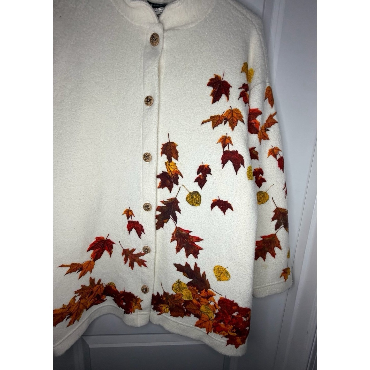 Vintage 90’s Art Unlimited Autumn Fall Leaves AOP Cardigan Sweater Womens Large