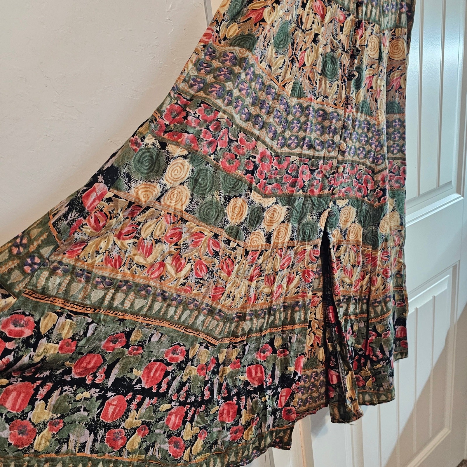 Vintage Floral Skirt Women Small Tan Pink Cottage 90s Midi Coquette Prairie Full