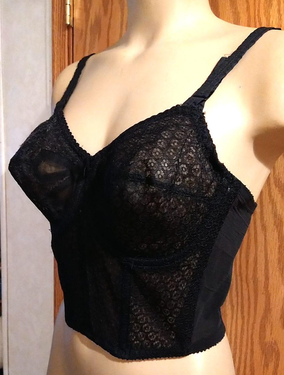 VTG Black Bullet Bali Bow Bra 34C Bra Brassieres Sheer Lace Longline 1950 Pinup