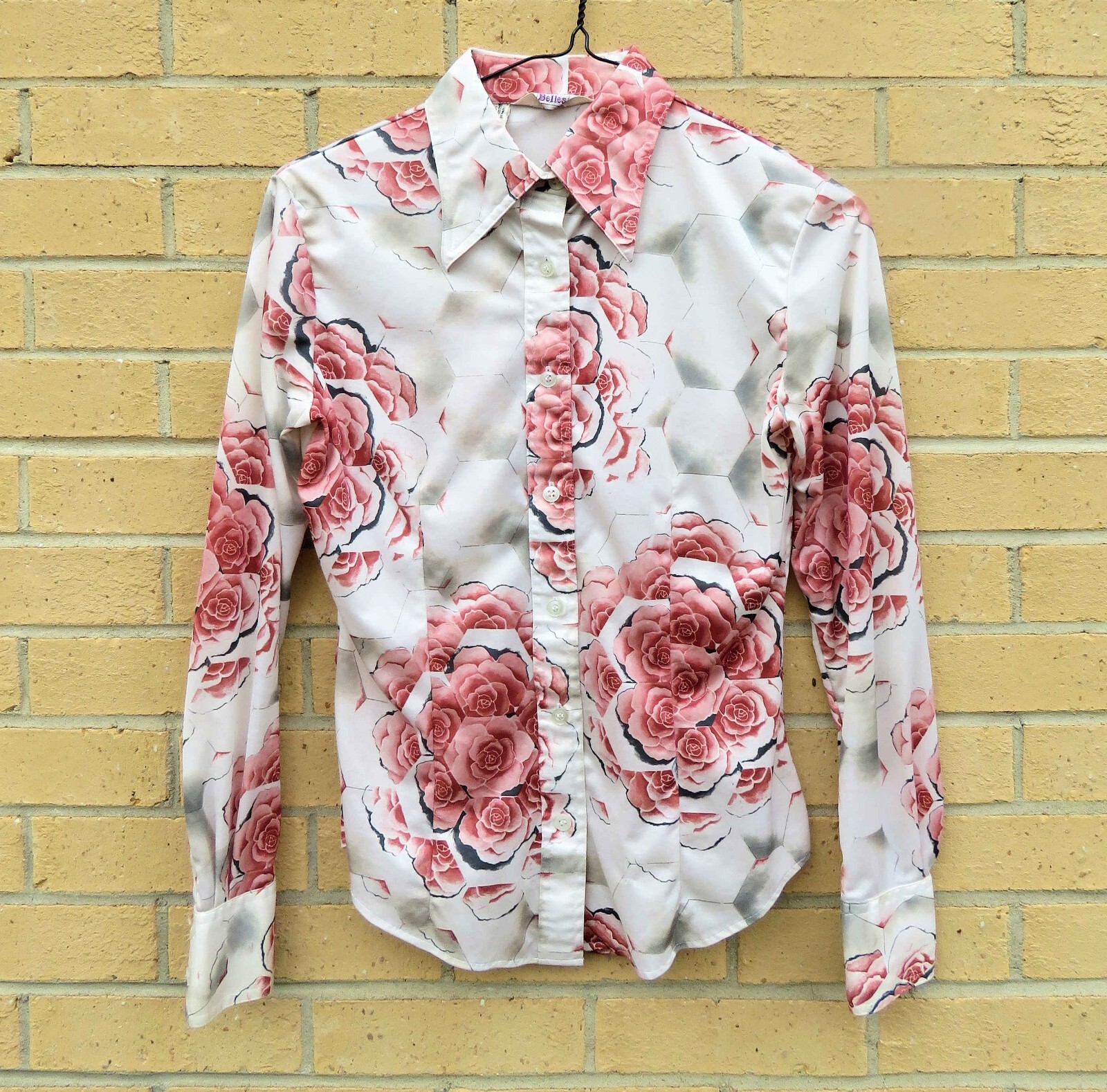 Vintage Jeune Belles Long Sleeve Floral Print Shirt 100% Polyester SIZE 9/10