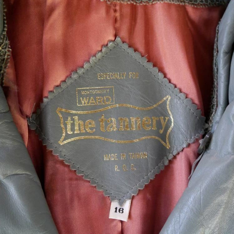 VTG 70s Grey Leather Coat American Hustle Striped w/ Suede Cutout The Tannery M