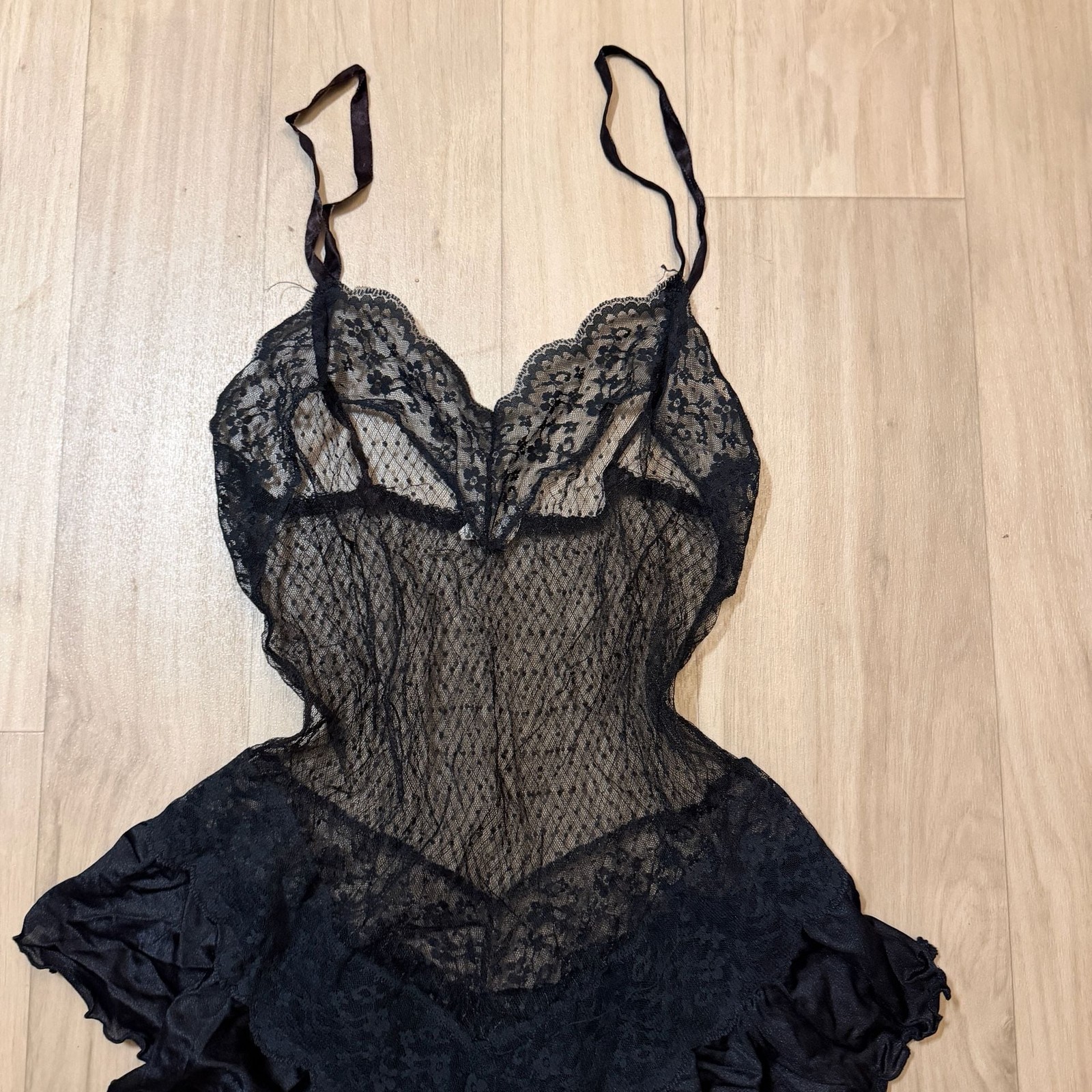 Vintage Black Lace Mesh Lingerie Teddy Size Medium Made in USA