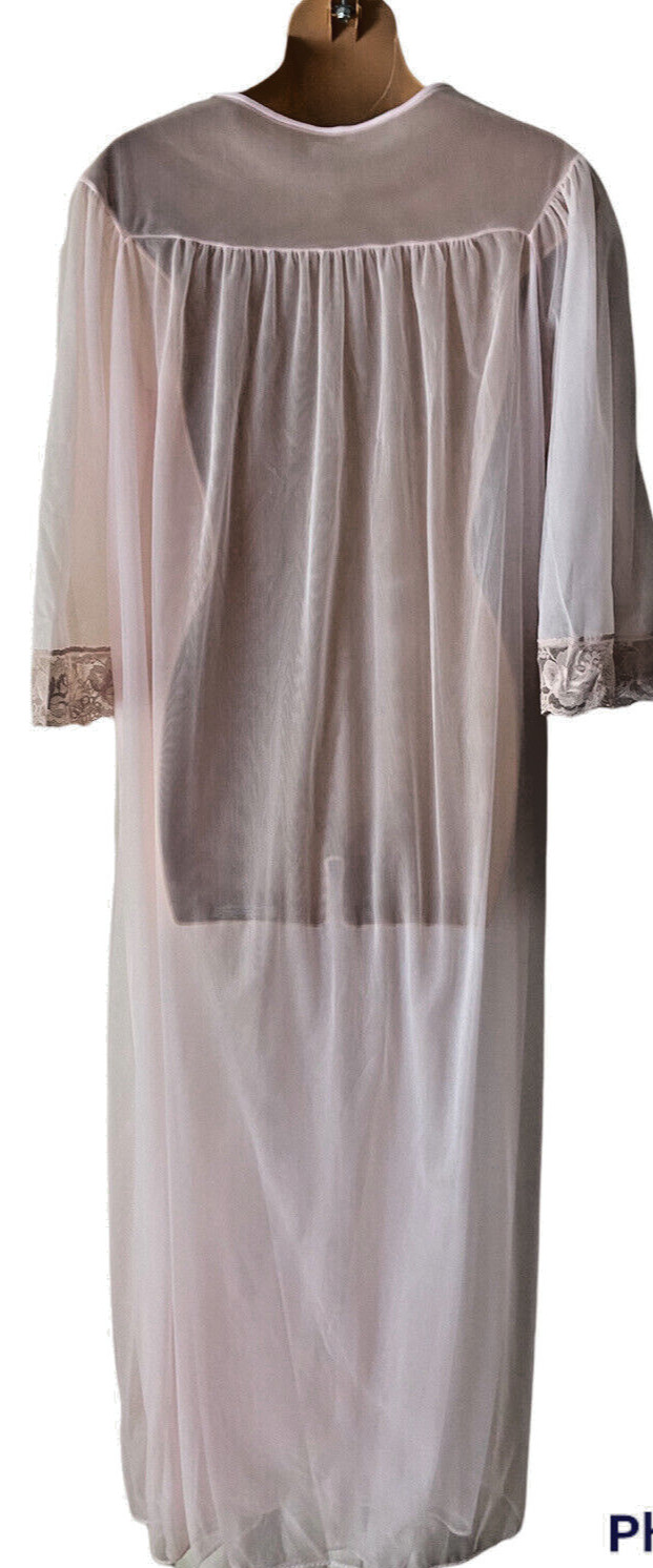 Vintage Texsheen Pink Peignoir Robe Size Sheer Lace Glamorous Hollywood Size S