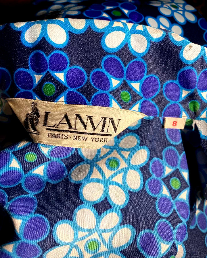 1960’s Blue LANVIN Shirt Dress With Matching Belt (Size 8) Psychedelic