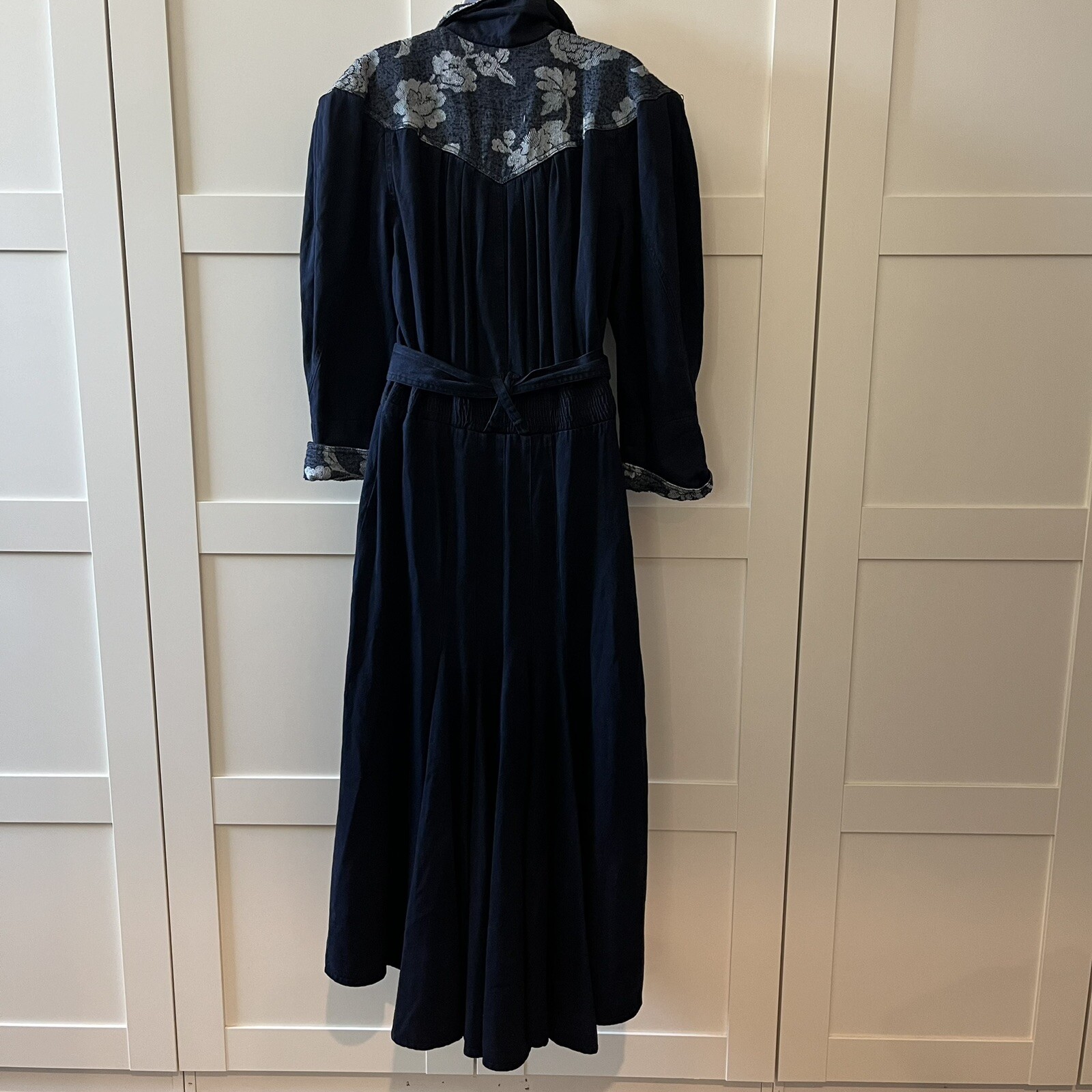 VTG Karen Alexander Maxi Western dress 12 Navy Fit Flare Rodeo Festival Cowgirl