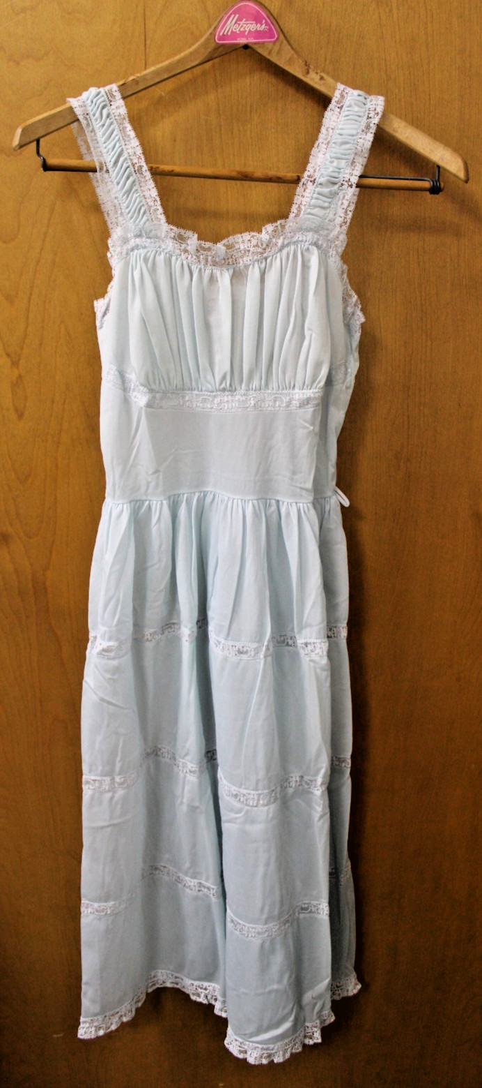 Vintage Pale Blue Tiered Sheer Nightgown, Pinup Trad 1950s 1960s Lingerie, Small