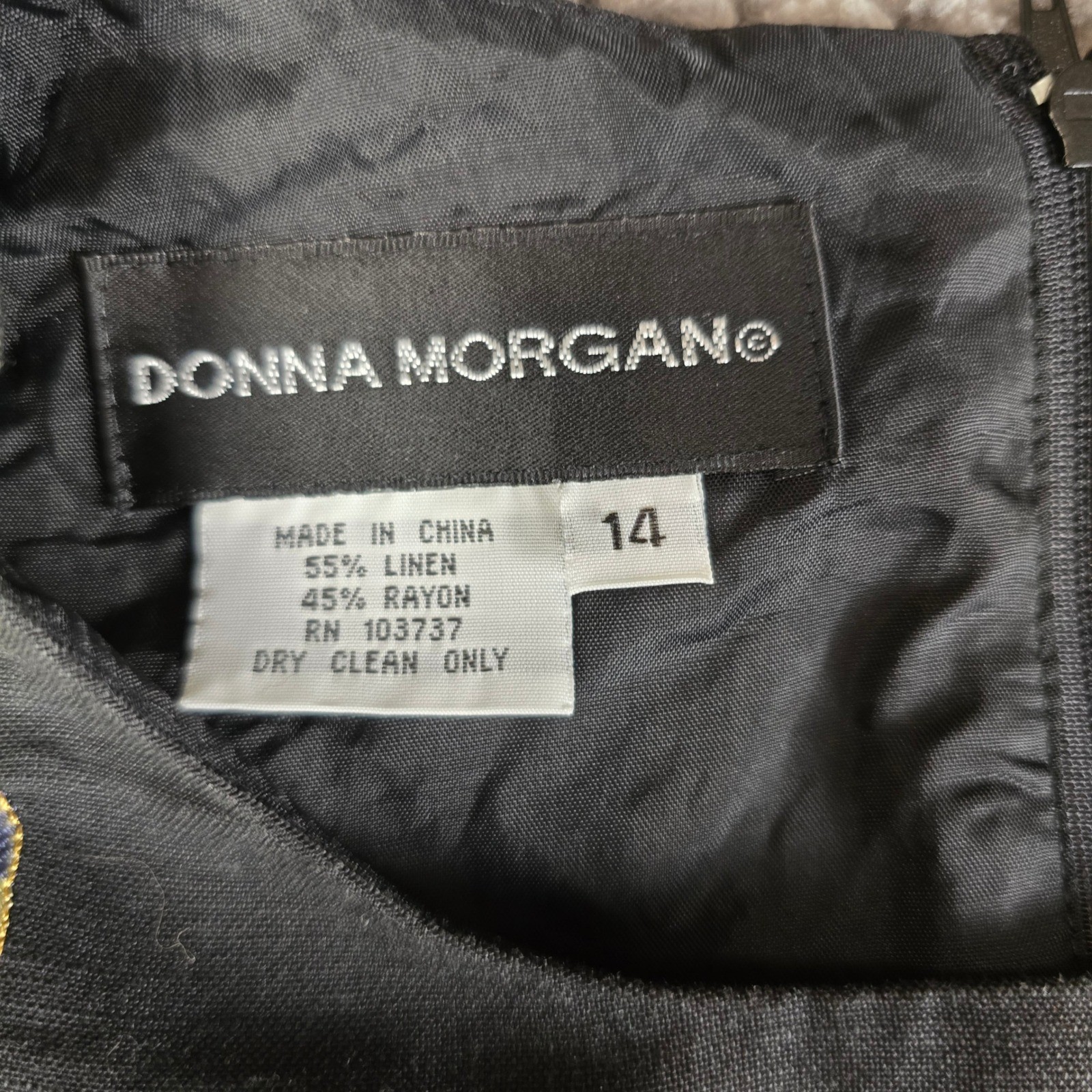 Donna Morgan Vintage Black Linen Blend Floral Embroidered Sleeveless Top Size 14