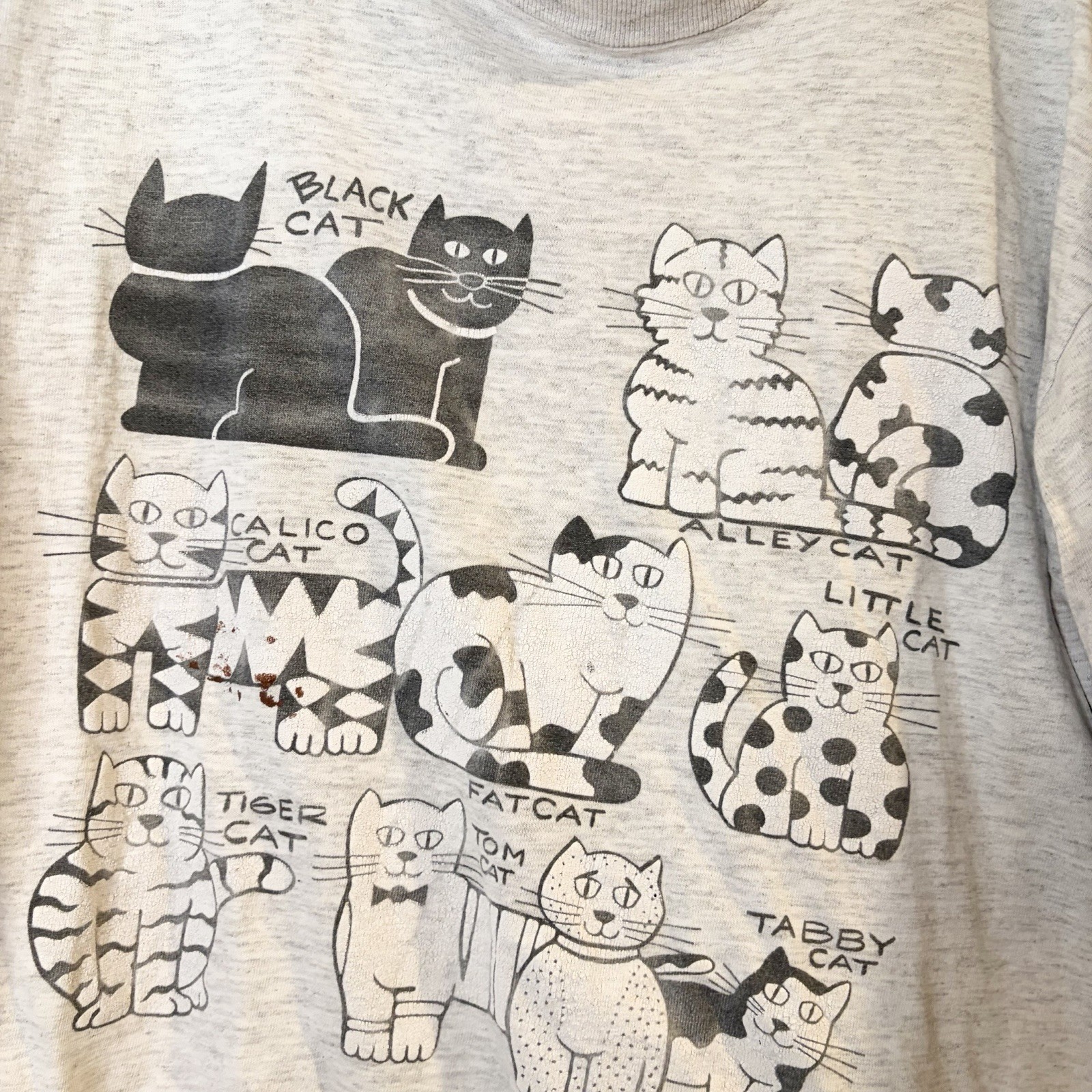 Vintage Gray Cats T-Shirt Cat Lady Calico Little Tiger Tom Tabby Crop Cut M