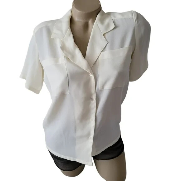 Claude Bennett Petites Button Front Shirt Double Patch Pockets Size 2