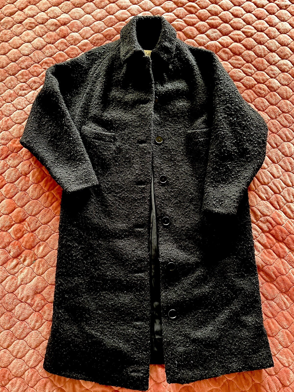Vintage 50s Adele of Cali Ladies Coat Black Boucle Lined Pockets Sz Sm or Med
