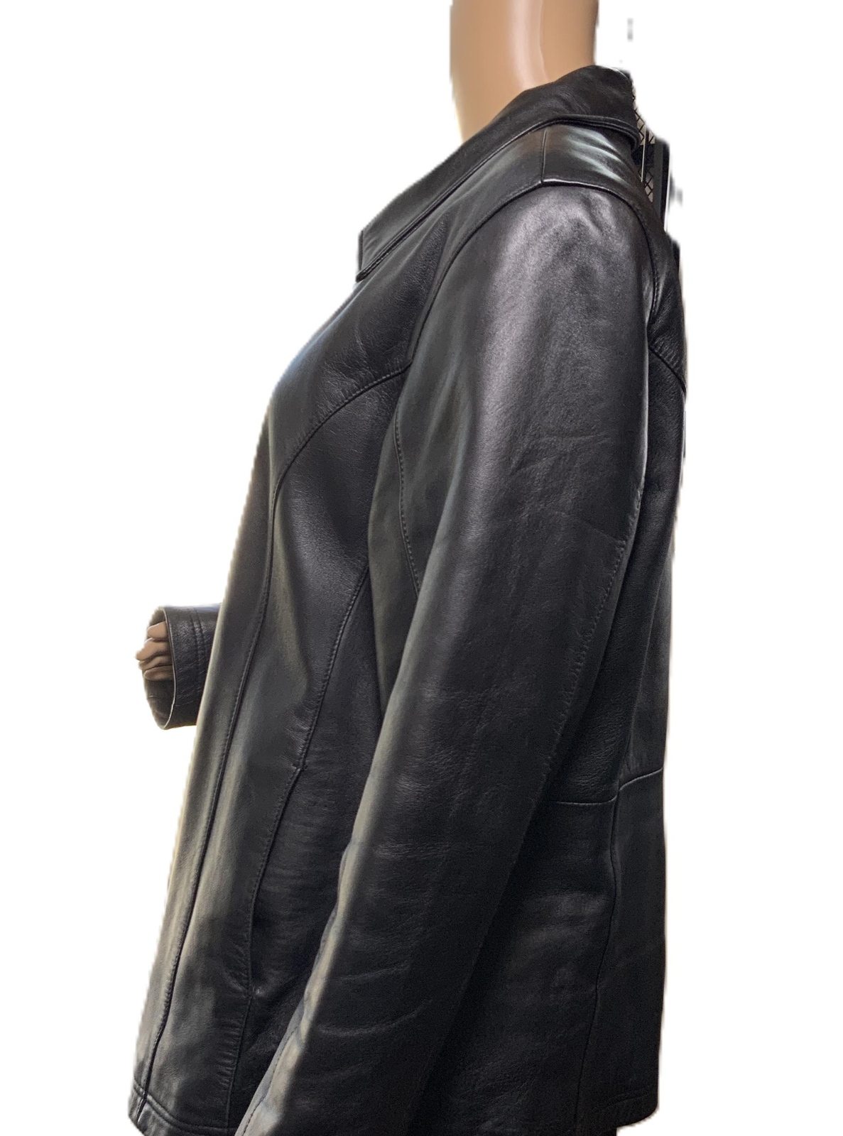 Burks Bay Black Zipper Closure Collared Leather Jacket Size Medium Vintage 90’s