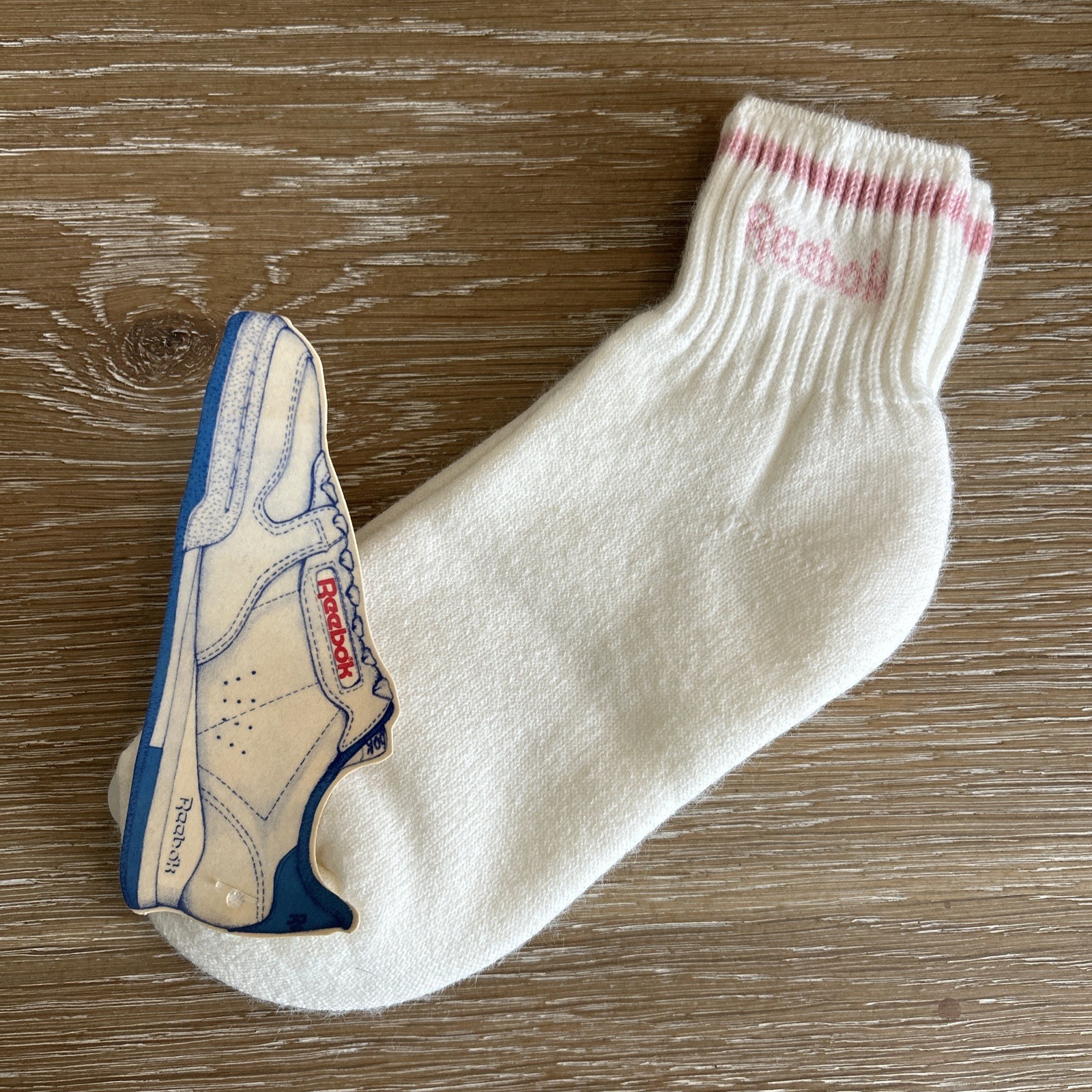 VTG Reebok Womens ankle socks USA Made sock size 9-11 NOS White pink 80s 90s