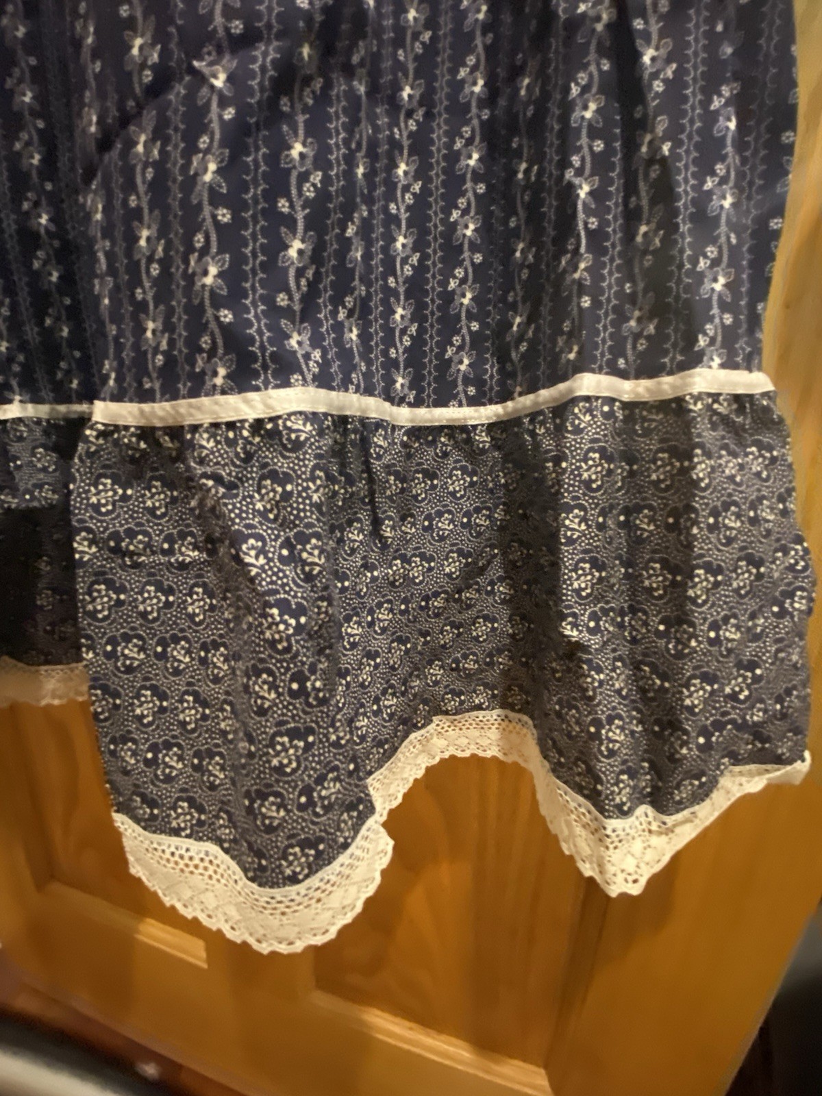 JCPenney navy cotton sun dress spaghetti straps floral lace prairie NWT Large