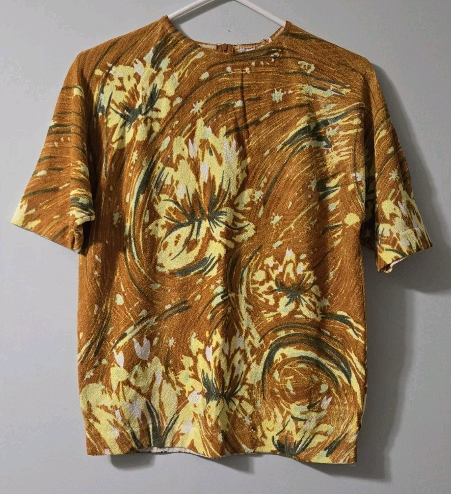 Vintage 60s Darlene Hand-Screen Print Knit Top – Size M
