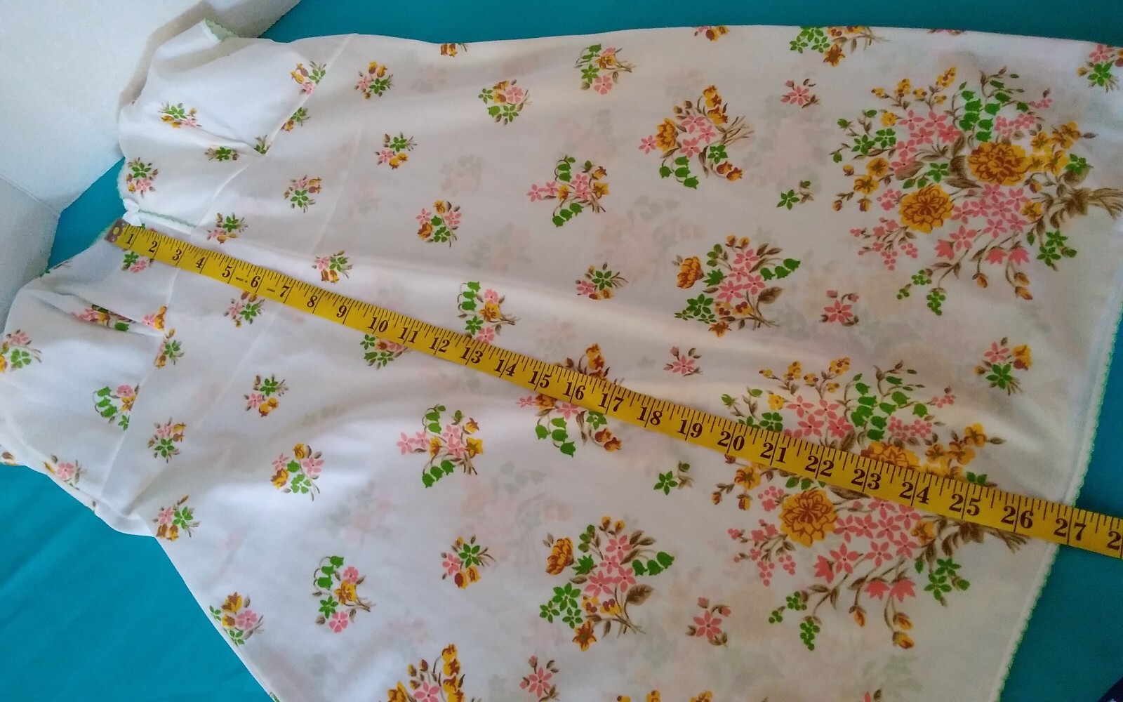 Vintage 60’s Full Slip Dress Chemise European Wide Strap Retro White Floral M