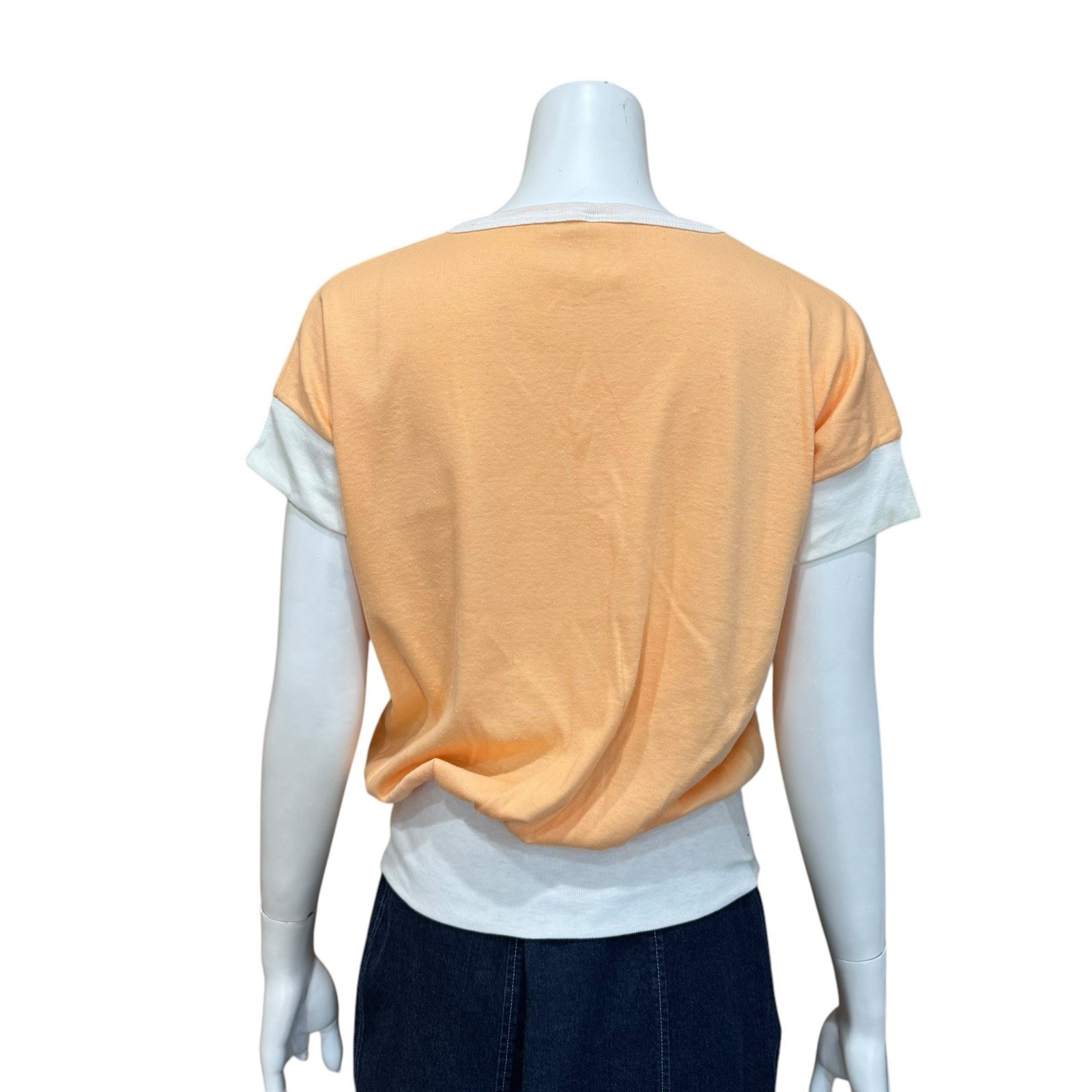 VTG 1970s Retro Pullover Top Peach White V Neck size Large