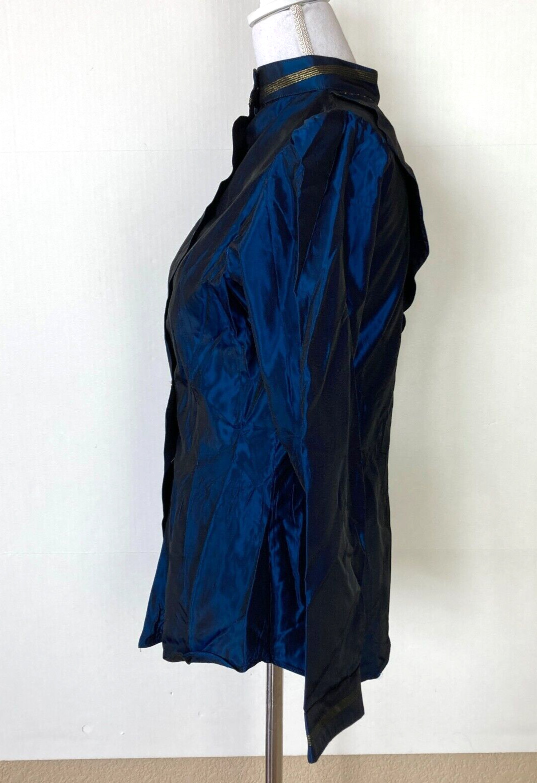 Vintage KARMAN Western Blue Metallic Shirt Top Womens Sz 9/10 Majorette Band