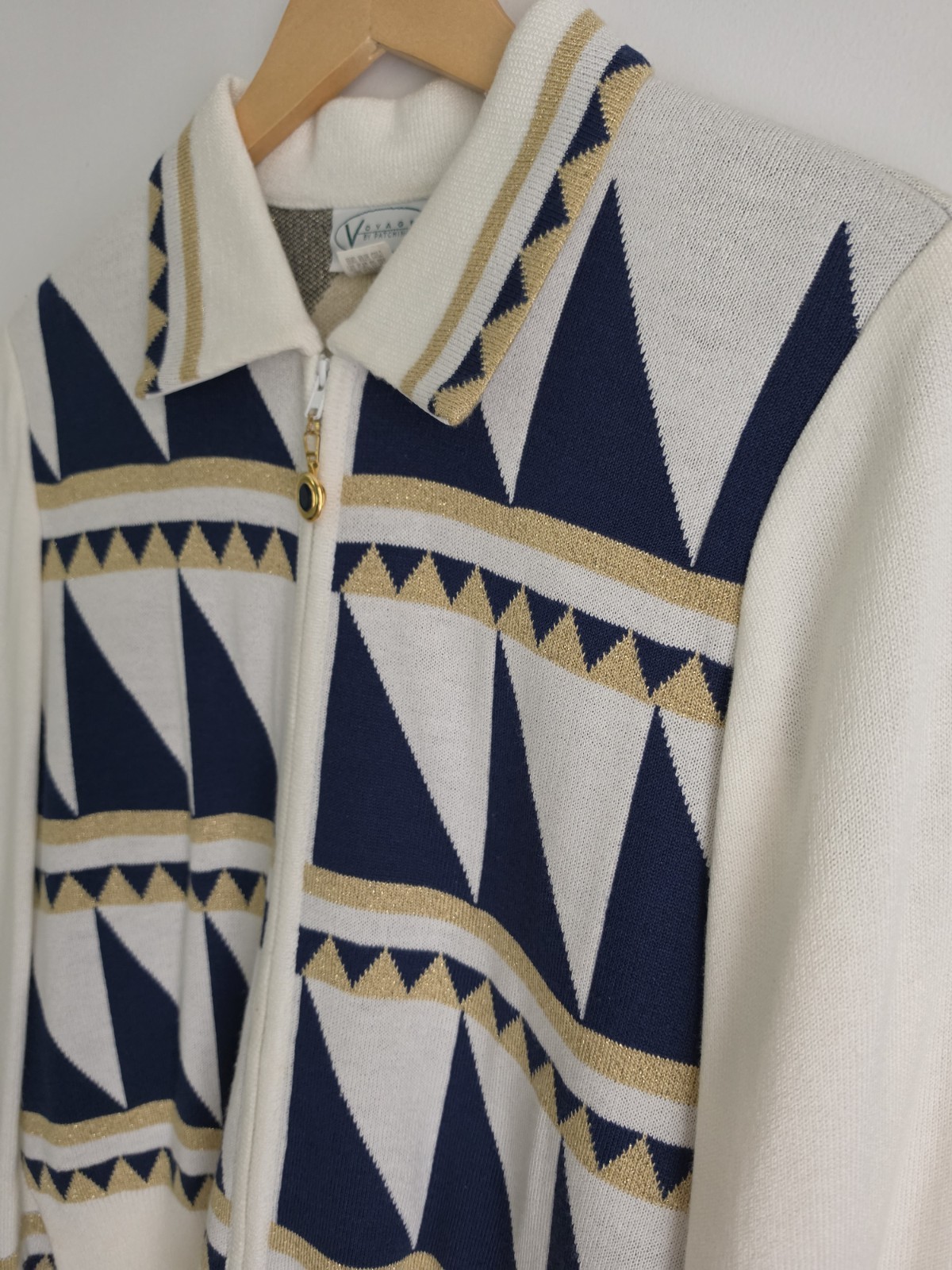 Vintage 80s Voyager by Patchington Zip Front Sweater USA Nautical Size Small