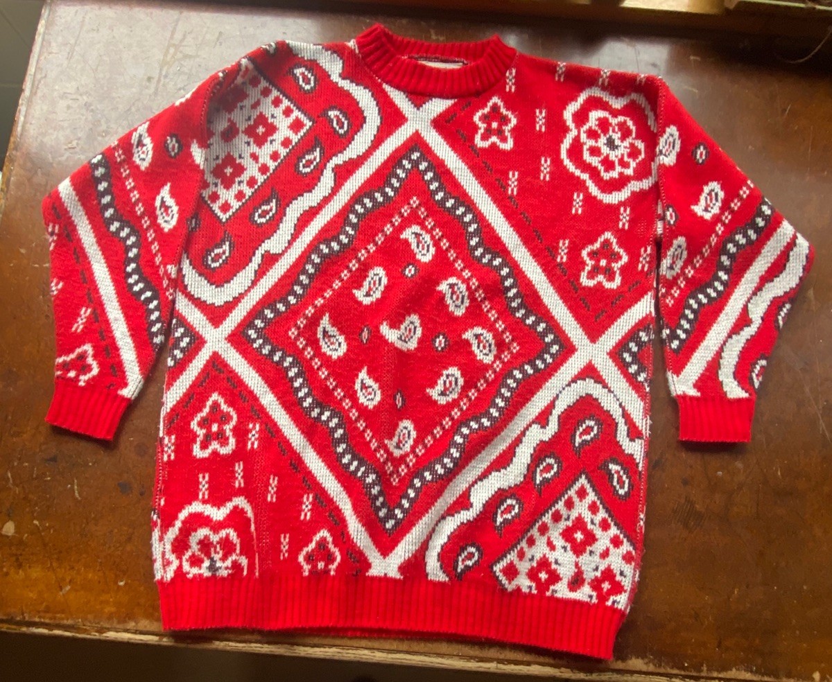 Traffic Jam Vintage Sweater Bandana Red Western Size M? Acrylic USA