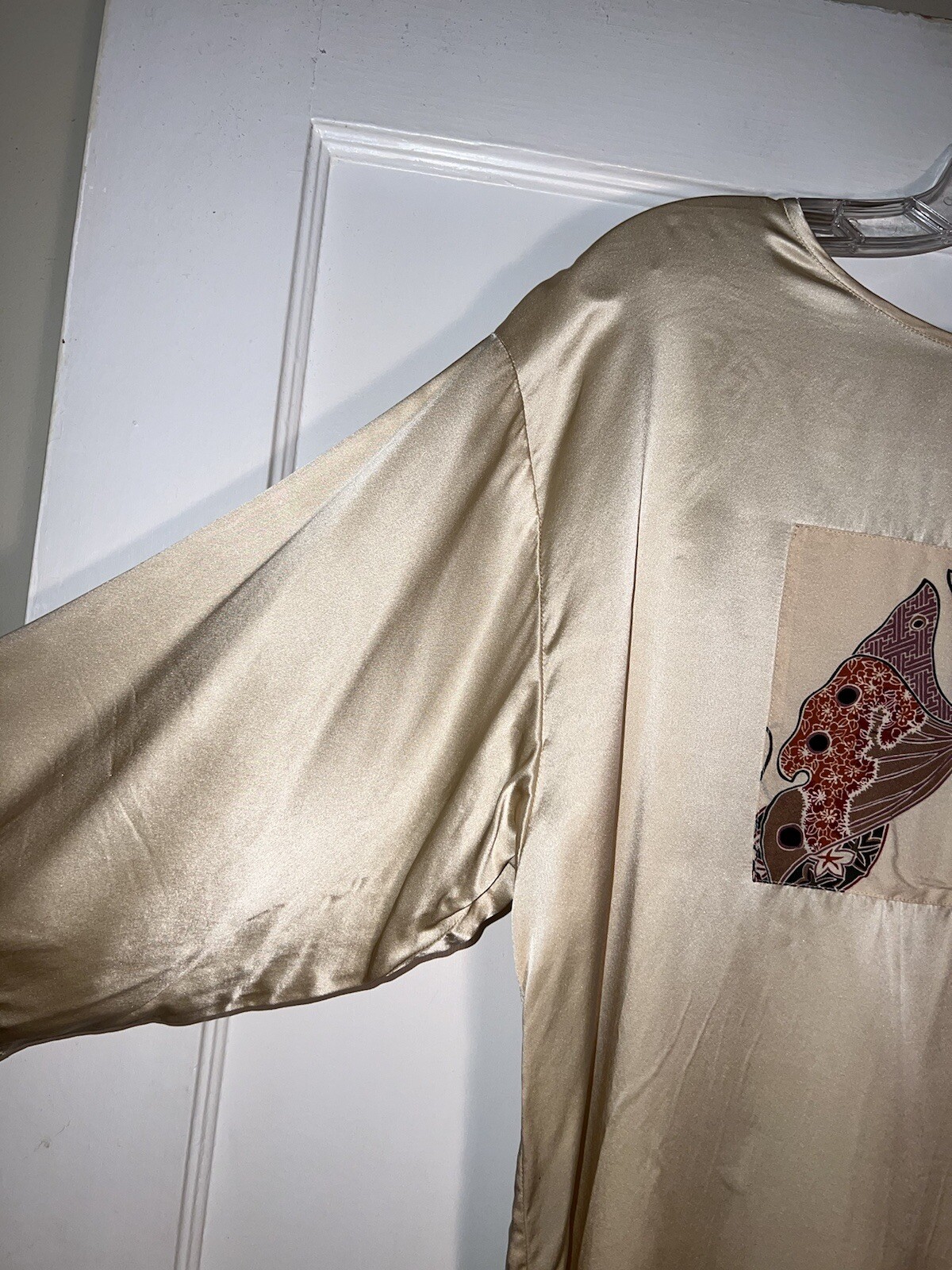 Vintage Jane Suttell made in USA Silk tunic top Ivory Moth O/S. d513