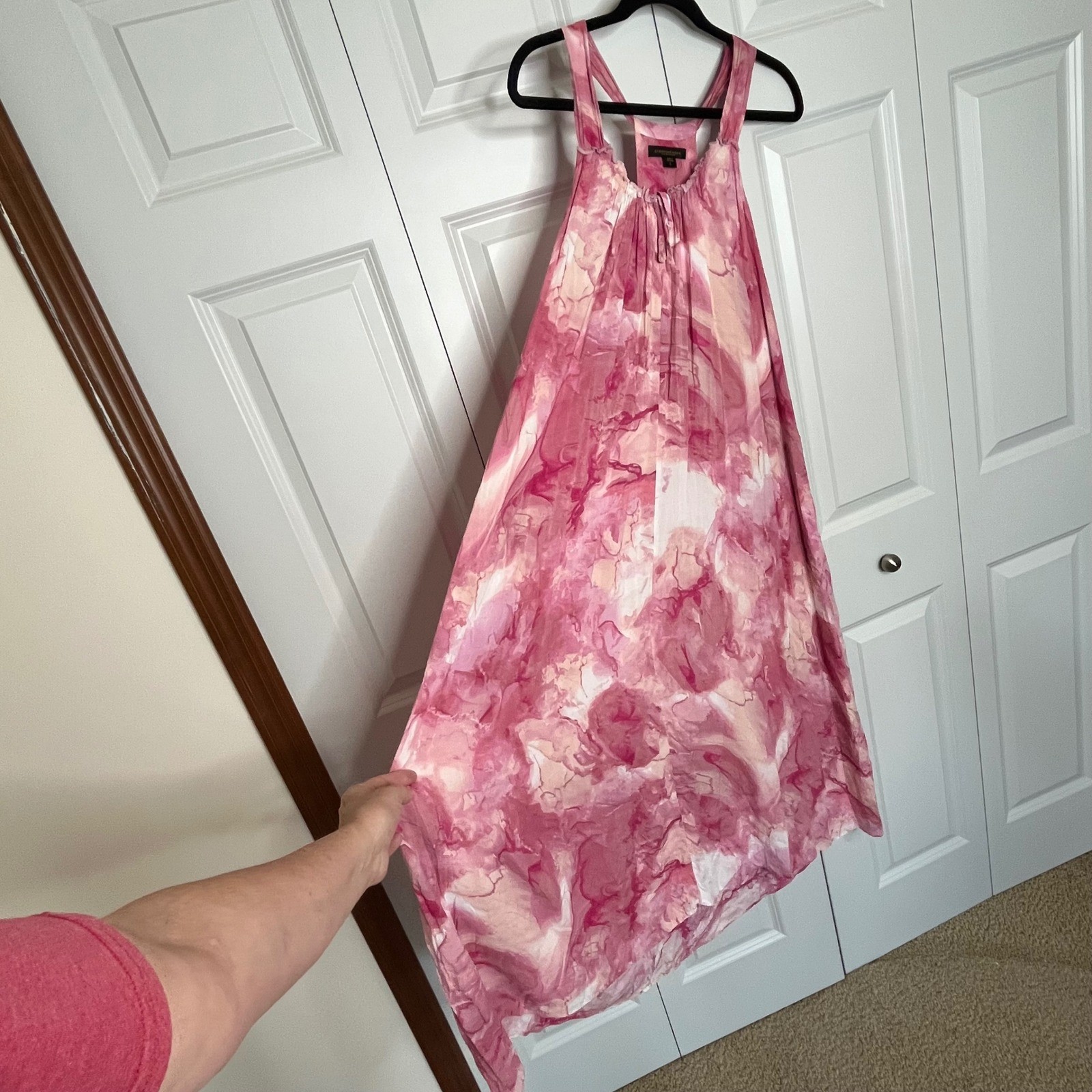 Vintage Donna Karan Pink Watercolor Maxi Dress Sleepwear Large