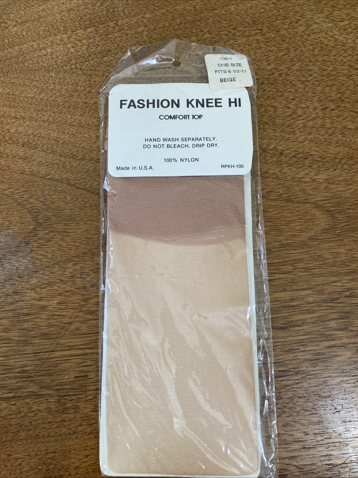 VTG 1970s Fashion Knee High Stockings Sheer Nylon Comfort Top Beige Nude NOS