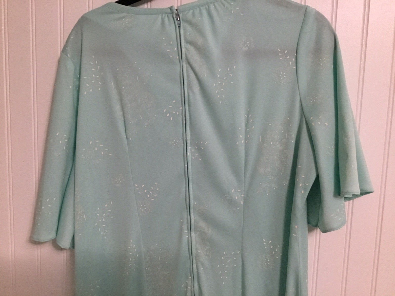 Vintage Damon Dress Teal With Creme Design Flowy Sleeves Size Medium Zip Back