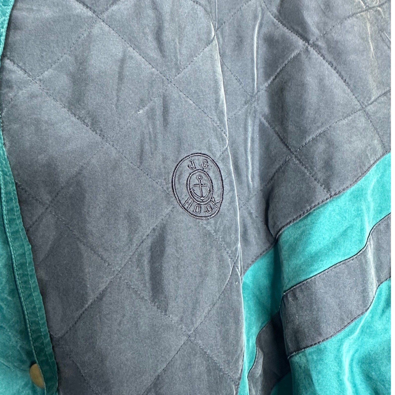 J G HOOK Vintage 100% Silk Track Suit Medium Teal Blue Quilted Jacket Pants Set